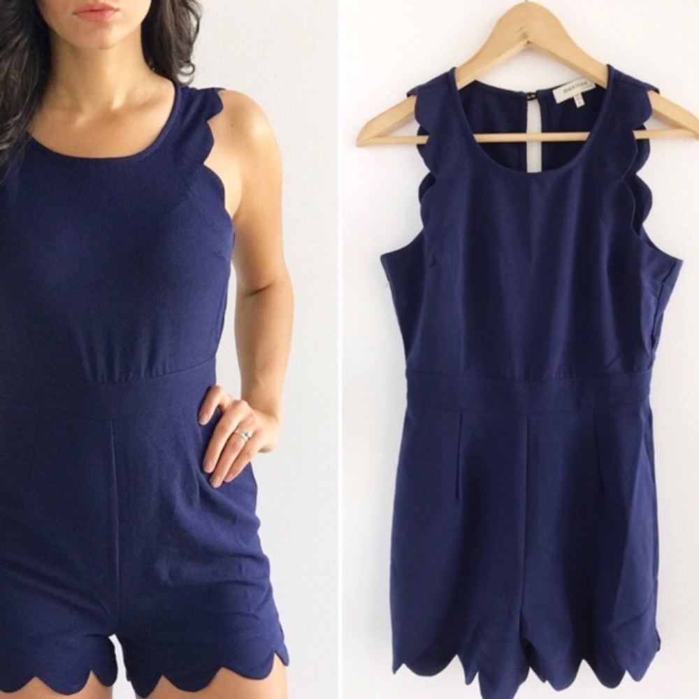 Scalloped Navy Romper Size Medium